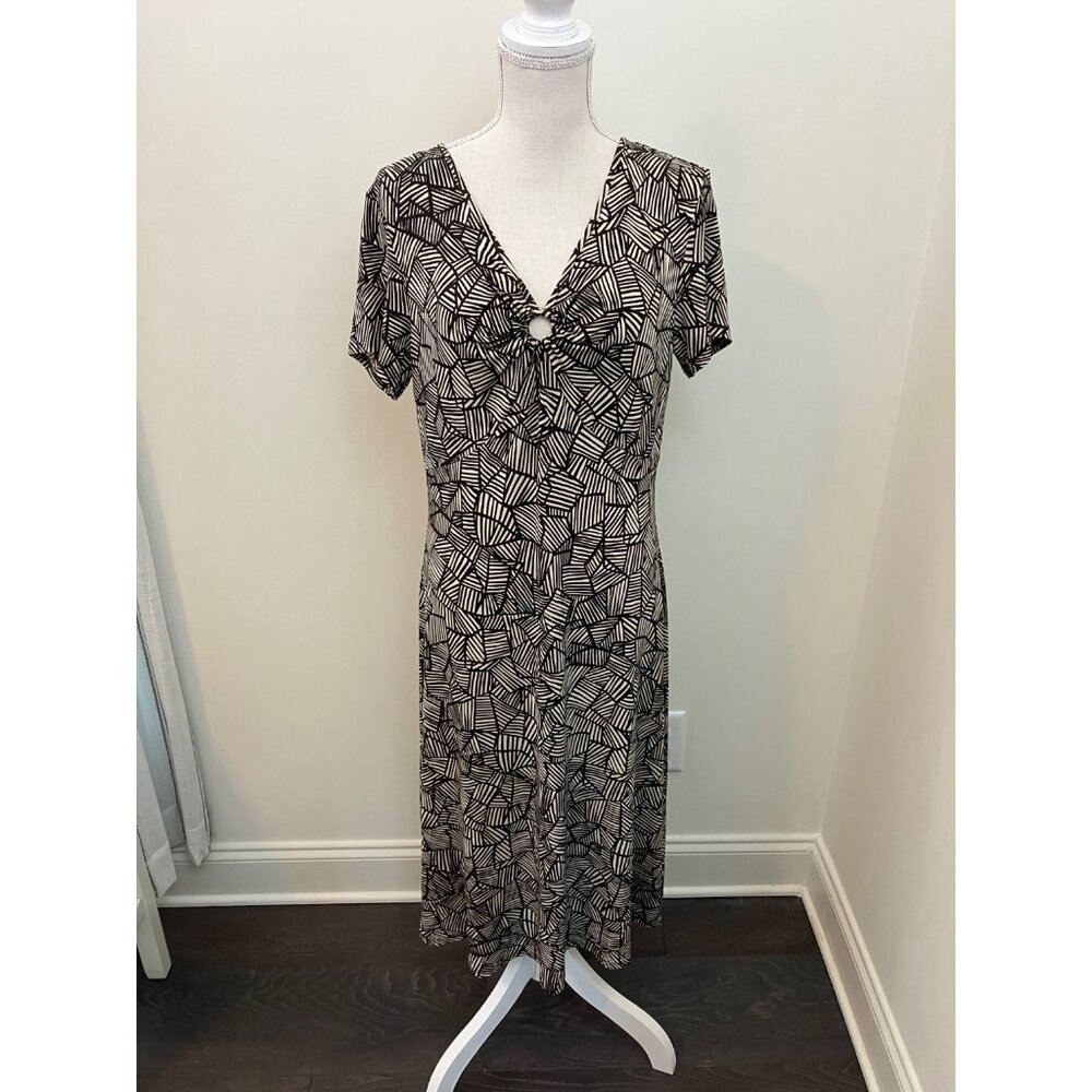 AA Studio AA Brown Modern Print Short Sleeve Bodice Keyhole Dress Size 12